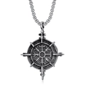 Ciondolo bussola vichinga argento retrò con rune Vegvisir e catena in acciaio - Stile Bussola Vegvisir (A0115)