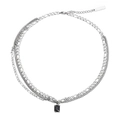 Layered silver titanium steel necklace with black rectangular pendant for street style - 45+5cm / Silver