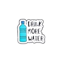 Detail of blue enamel Drink More Water brooch with vibrant black metal outlines - Drink More Water Bottle