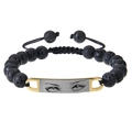 Lava stone bead bracelet with a gold metal plaque featuring an anime eye design - Lava Stone Bracelet - Silver Metal Plate