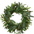 Künstlicher Olivenkranz mit üppigen grünen Blättern und dunklen Beeren auf weißem Grund - 50cm / Künstliche Olivenblatt-Frucht Stil (RFW23001)
