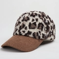 Dettaglio della corona in peluche leopardato e visiera in velluto a coste marrone - Regolabile / Caffè Beige