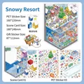 3D snowy resort theme PET sticker set with scene card for DIY scrapbooking projects - Ice Resort (Series 26)