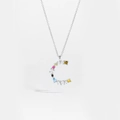 S925 sterling silver necklace featuring a letter C pendant with colorful zircon stones - Silver Letter C