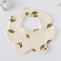 Floral cotton baby bib with vintage acorn print and snap button for infants - Gauze Flower Wrap - Rice Acorn