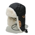 Cappello da aviatore invernale con calda fodera in ecopelliccia bianca e paraorecchie neri - M (56-58cm) / Nero