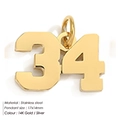Stainless steel number 34 pendant in 14K gold finish for DIY jewelry 17x14mm - Number 34