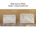 Beige pleated PU leather makeup bag set in two sizes with Twinkle Star print - Small + Big Set / Milk Apricot White