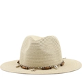 Chic beige Panama straw hat for women with bohemian shell and starfish charm decoration - Beige