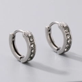 Silver huggie earrings with sparkling rhinestones and shell texture in titanium steel - Shell Texture Pave Zirconia Style (KE111071-OT)