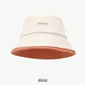 Beige cotton bucket hat with orange brim lining and NewFashion logo patch for women - One Size (54-58CM) / Milky White