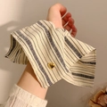 Golden heart handmade metal buckle on beige striped fabric scrunchie detail - Vintage Stripe White Blue
