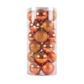 Orange Christmas ball ornaments in transparent barrel with matte and glitter finishes - Bronze