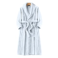 Thick light blue plush couple's bathrobe with waist belt and large double pockets - Silver Grey