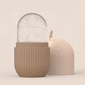 Face ice roller massager in beige silicone with transparent frozen ice sphere head - Striped - Khaki