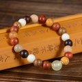 Multicolor wood bead bracelet with sandalwood and sandalwood-themed beads on a bamboo scroll - Multicolor (08mm*21 Beads Luminous Bead Accessory)