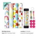 Carta regalo arcobaleno e palloncini con spago e adesivi di ringraziamento set - Set 2 (4 Rotoli + Accessori) / 43cm x 3m