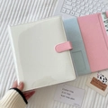 White PU leather photocard album with pink buckle and transparent PVC cover on white fabric - Cover Only (No Binder) / PU Companion Transparent Cover