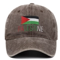 Vintage dark brown washed cotton baseball cap with embroidered Palestine flag and lettering - Adjustable / Coffee