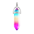Rainbow gradient hexagonal crystal pillar pendant with silver metal bail on white background - Gradient Blue Yellow Pink