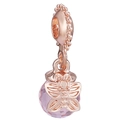 Pendentif papillon or rose avec sphère en cristal violet pour bracelets personnalisés - Papillon Boule de Cristal Violet Or Rose (025)