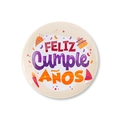 Spanish Feliz Cumpleaños tinplate badge for birthday party decoration and celebration - Style 3 (White/Confetti)