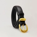 Damen-Ledergürtel in Schwarz mit eleganter goldener ovaler Dornschließe und Schlaufe - Schwarz