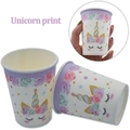 Bicchieri di carta usa e getta unicorno con bordo viola e stampe di cartoni animati - Bicchieri di Carta Unicorno Viola 16 pezzi