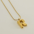 Puffy bubble letter R pendant on a sleek golden snake chain necklace for women - Letter R / Gold