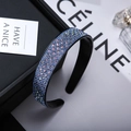 Sparkling rhinestone headband featuring light blue and purple gradient crystals on black base - Big Royal Blue Rhinestone