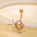 Golden heart-shaped belly button ring with pavé zircon details and precise dimensions - 2#-Gold Tone Hollow Heart (HSPJ0143)