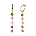 Elegant gold S925 sterling silver hoop earrings with five multi-colored hanging gemstones - Gold Multicolor Dangle Huggies / Gold Five-Color Stone