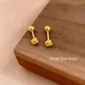 S925 silver 4mm small golden knot stud earrings with internal screw thread detail - 4mm Ruyi Knot Pair / Gold