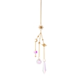 Golden suncatcher with celestial moon and stars featuring pink crystal prism pendants - Style 1 (Sun Moon Planet - Pink/Clear Crystal)