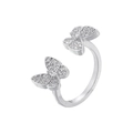 Detailed macro view of silver butterfly ring featuring micro-pave cubic zirconia stones - VJ484 Silver (Stereo Double Butterfly)