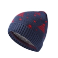Berretto invernale blu navy con alberi di Natale rossi e fodera in pile calda - Blu navy