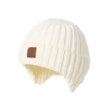 Cream knit winter hat with earflaps and soft braided texture for children - Earflap Hat / One Size / Beige