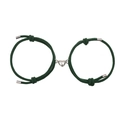 Bracelets de couple en corde milanaise verte avec breloques cœur magnétique argenté - Vert Foncé