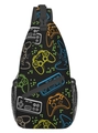 Sac de poitrine croisé avec motifs de manettes de jeu rétro colorés sur tissu noir - Manette de Jeu B