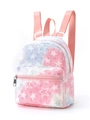 Pink and blue gradient star print mini backpack with woven texture and pink straps - Pink Blue Star