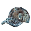Floral baseball cap with white rhinestones and gold glitter fabric in blue brown - One Size Adjustable / Brown Blue Leaf