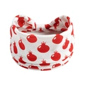 Close-up of soft white yoga headband with vibrant red pomegranate patterns for women - Style 31 (Christmas)