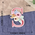 Pink floral embroidered letter S patch for clothing decoration with size dimensions - Letter S / Hot Melt Adhesive