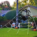 Giant Halloween spider web set with two large black spiders for outdoor yard decor - 7m White Triangular Web + 200CM Spider + Skull Spider + 60G Cotton