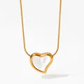 Elegant gold-plated stainless steel heart necklace with white mother of pearl inlay - Gold White (KDD666)