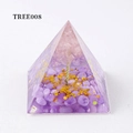 Orgone pyramid with pink and purple crystal stones and golden tree of life - TREE008-Purple Stones Tree/Gold Sequins