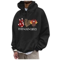 Men's black fleece hoodie featuring Peace Love Turkey Thanksgiving graphic print - S / Tops / Black
