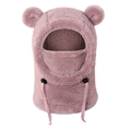 Passamontagna rosa in peluche con graziose orecchie da orso e coulisse per bambini - Rosa Antico