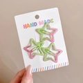 Star-shaped hair clips in green and pink gradient with glitter on display card - Set of 3 / 1# Green-Pink Gradient
