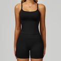 Ensemble de yoga noir sans couture avec short taille haute et brassière dos nageur - S / Vest + Shorts - Black